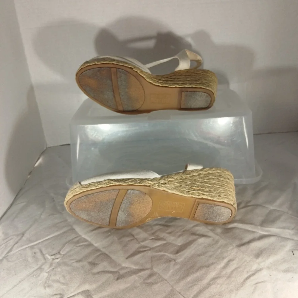 Chaps Clarisa Cream Espadrille Wedge Sandals Women Size 7B Slingback Tan‎